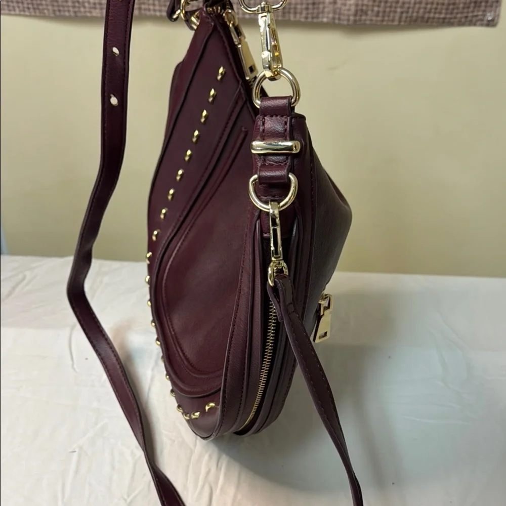 INC International Concepts Burgundy Studded Hobo Crossbody Bag‎